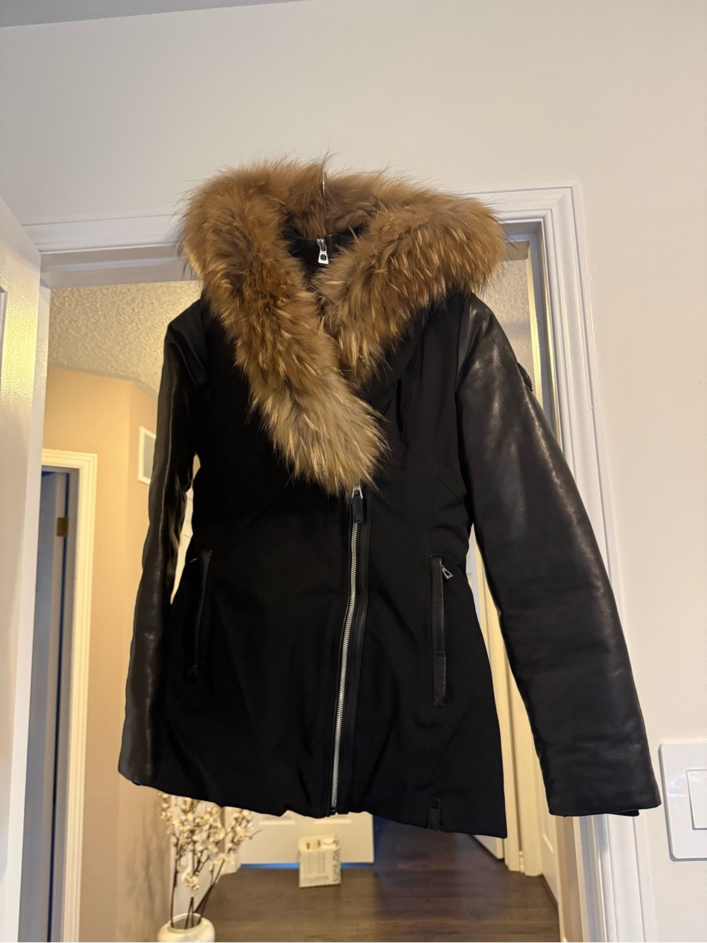 RUDSAK Black Jacket with Brown Fur Trim